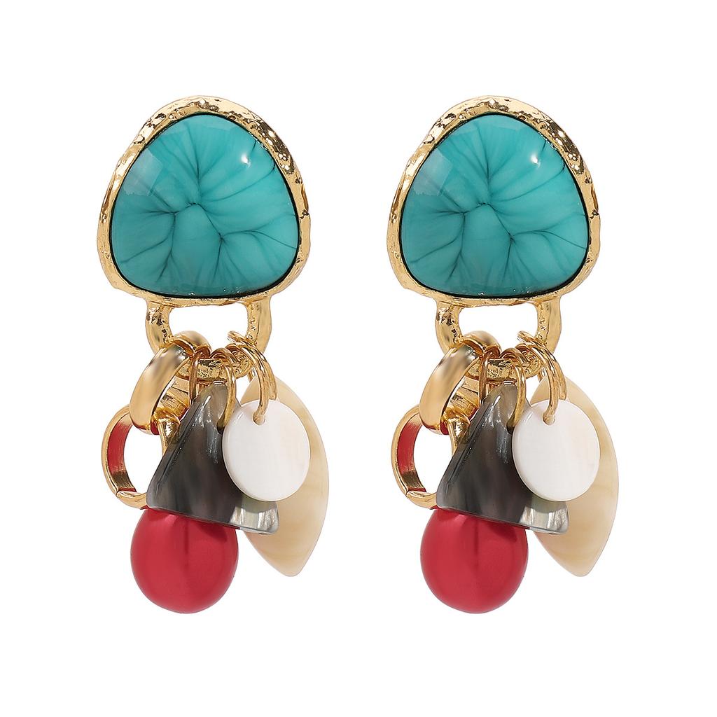 European American Retro Ethnic Style Earrings Za Trend Design Irregular Geometric Resin Beaded Drop Earrings For Women