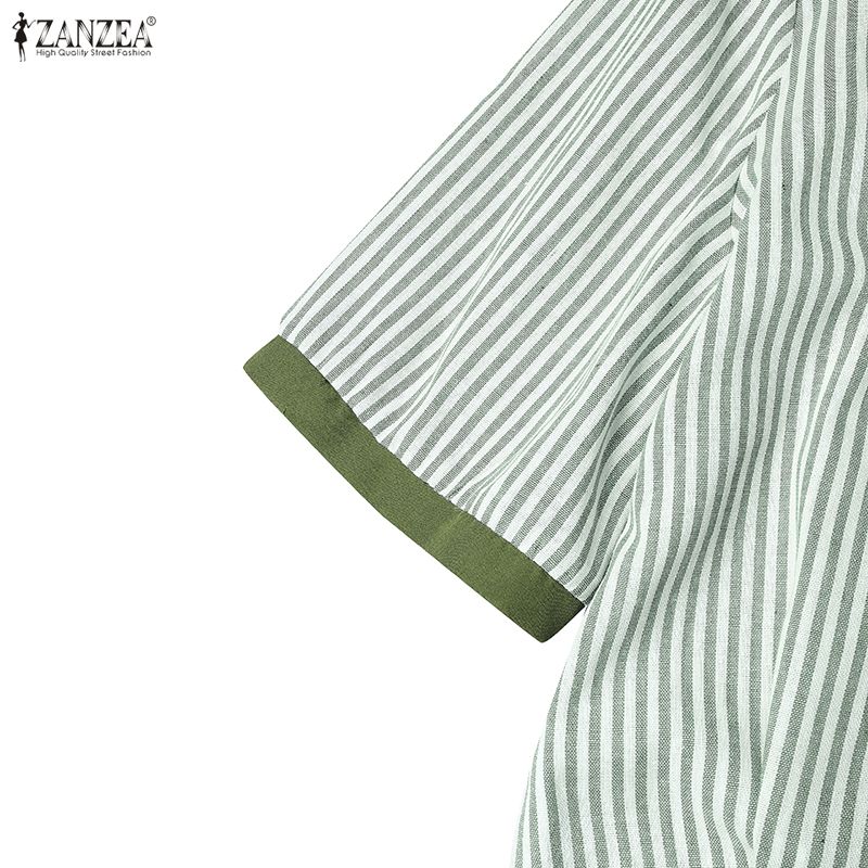ZANZEA Women Casual Round Neck Summer Half Sleeve Stripe Dress