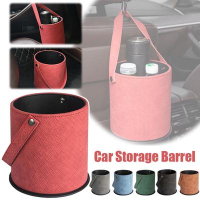 Fashion Trend Suede Microfiber Leather Car Garbage Can Hanging Storage Basket Home Office Trash Bin Organizer Auto