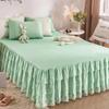 Three Layer Gauze Lace Bed Cover Seasonal Universal Bedding Bedspread Solid Color Ruffled Edge Dustproof and Anti Slip Bedspread