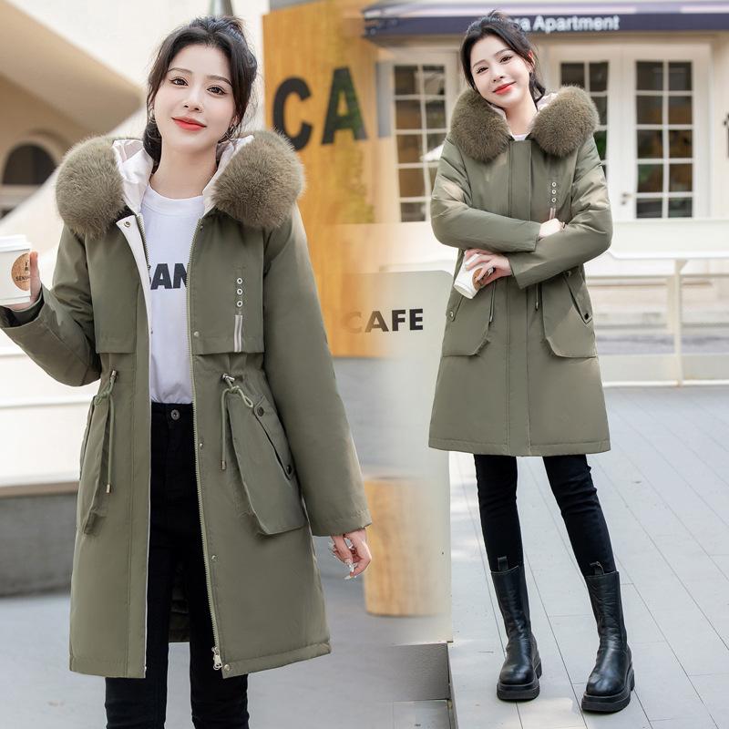 Pie Overcomes Women's Detachable Padded Jacket New Winter Large Size Padded Jacket Medium and Long Over-Knee Thickened Padded Jacket