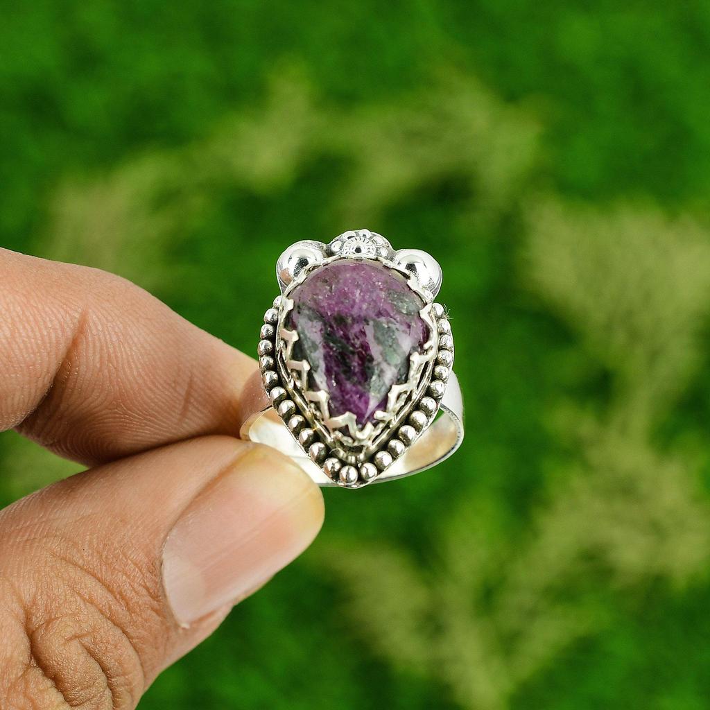 Natural Ruby Zoisite Gemstone Promise Pink Adjustable Ring 925 Sterling Silver