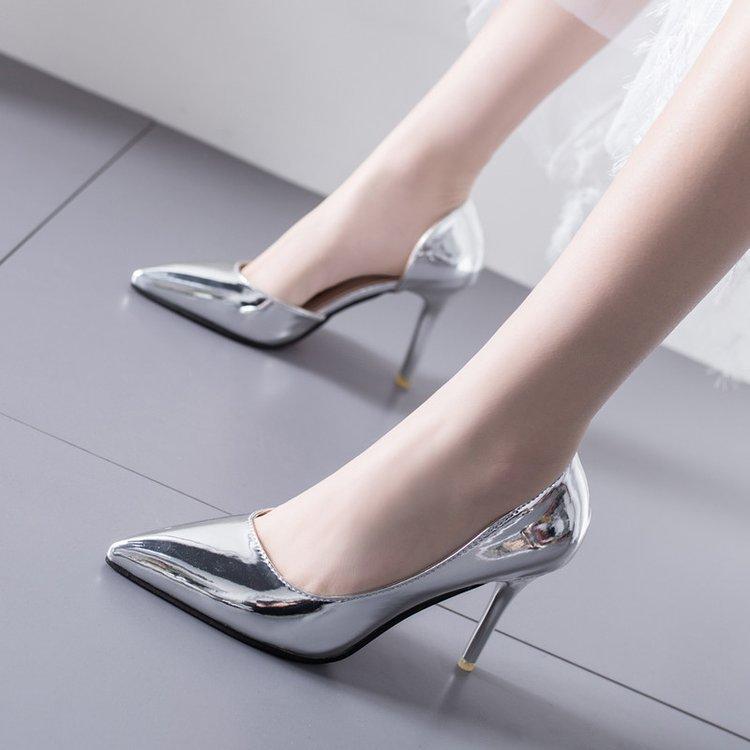 

High heels single shoes women s 2025 summer new thin heels sexy side empty banquet ladiesheels work shoes 39 серебряный