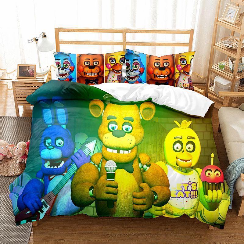 3D Teddy Bear Series Bedding Set Cartoon Anime Down Duvet and Pillowcase, Microfiber Fabric Washable and Quick Drying Home Decoration