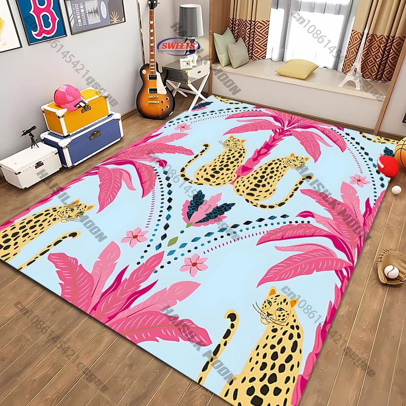 1PC Belize Leopard Theme Printed Carpet for Living Room Bedroom, Sofa Rugs,Balcony Door Non-slip Decorative Mat Holiday Gifts