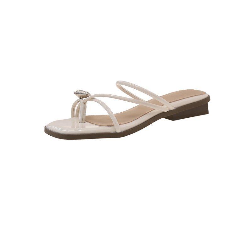 French Evening Breeze Cool Slippers Summer Outer Wear Women's Shoes New Year Silver Square Head with Skirt Thick Heel Sandals