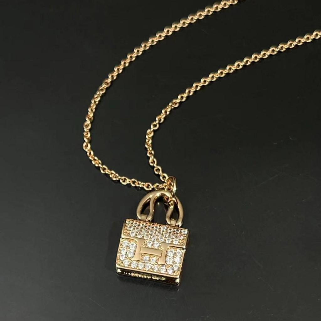 Hochwertige 18 Karat Roségold H-Buchstabe Voll Diamant Halskette - Kelly Stil Schlüsselbein Kette