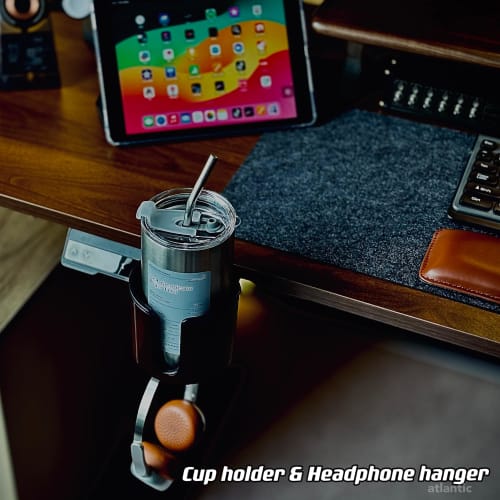 Bitze ??Luxury 2-in-1 Drink Cup Holder, Desk Cup Holder, Multifunctional Storage Rack for Computer Desks, and Earphone Holder (Coffee Color)
