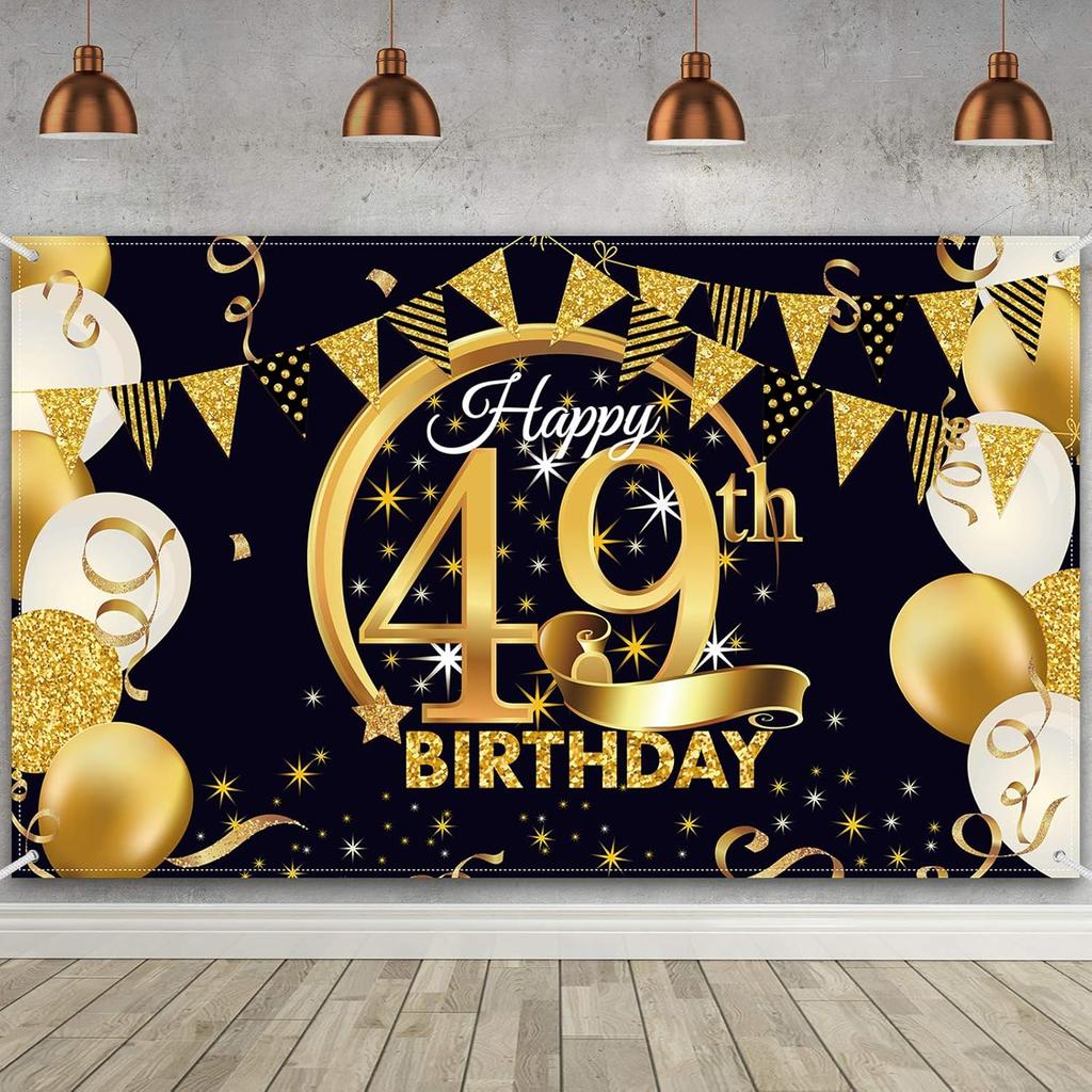 Birthday Party Decoration Extra Large Fabric Black Gold Sign Poster for Anniversary Photo Booth Backdrop Background Banner, Birthday Party Supplies,
