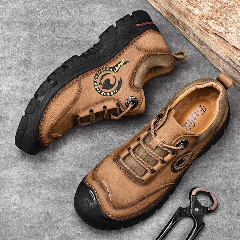 FashionClassic Men's Shoes Genuine Leather Casual Shoes Men Brand Non-Slip Mens Sneakers Comfortable Climbing Outdoor Male Hiking Shoes