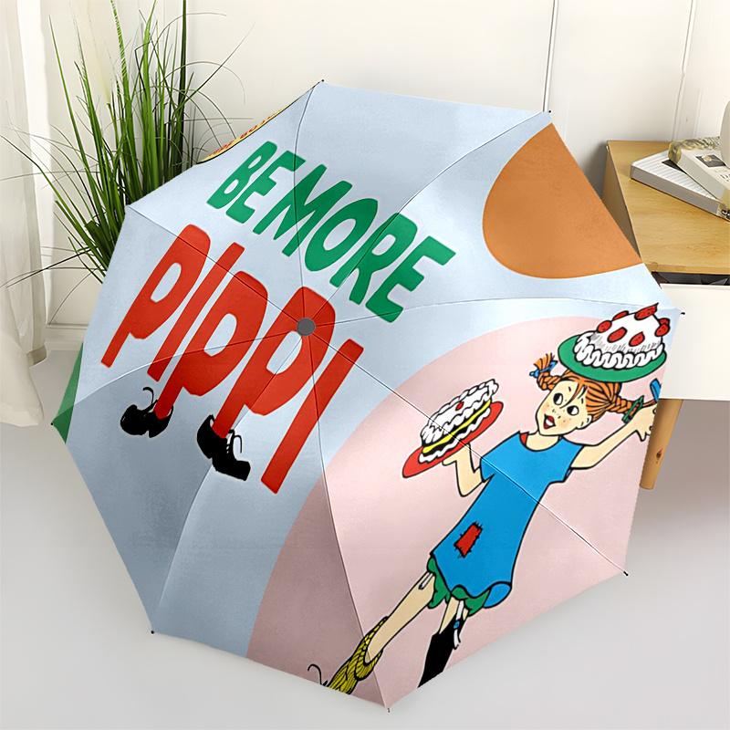 

Pippi Longstocking Themed Travel Umbrella-8 Ribs Automatic Opening and Closing, Portable Folding Design, Compact and Stylish Umbrella Suitab