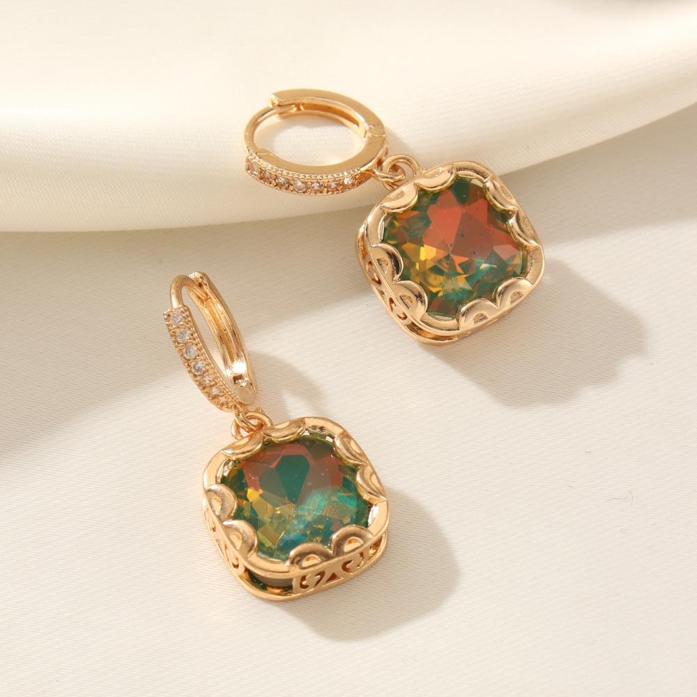Trendy Blue Square Zircon Drop Earrings for Women Fashion Gold Color Earring Jewelry Party Accessories