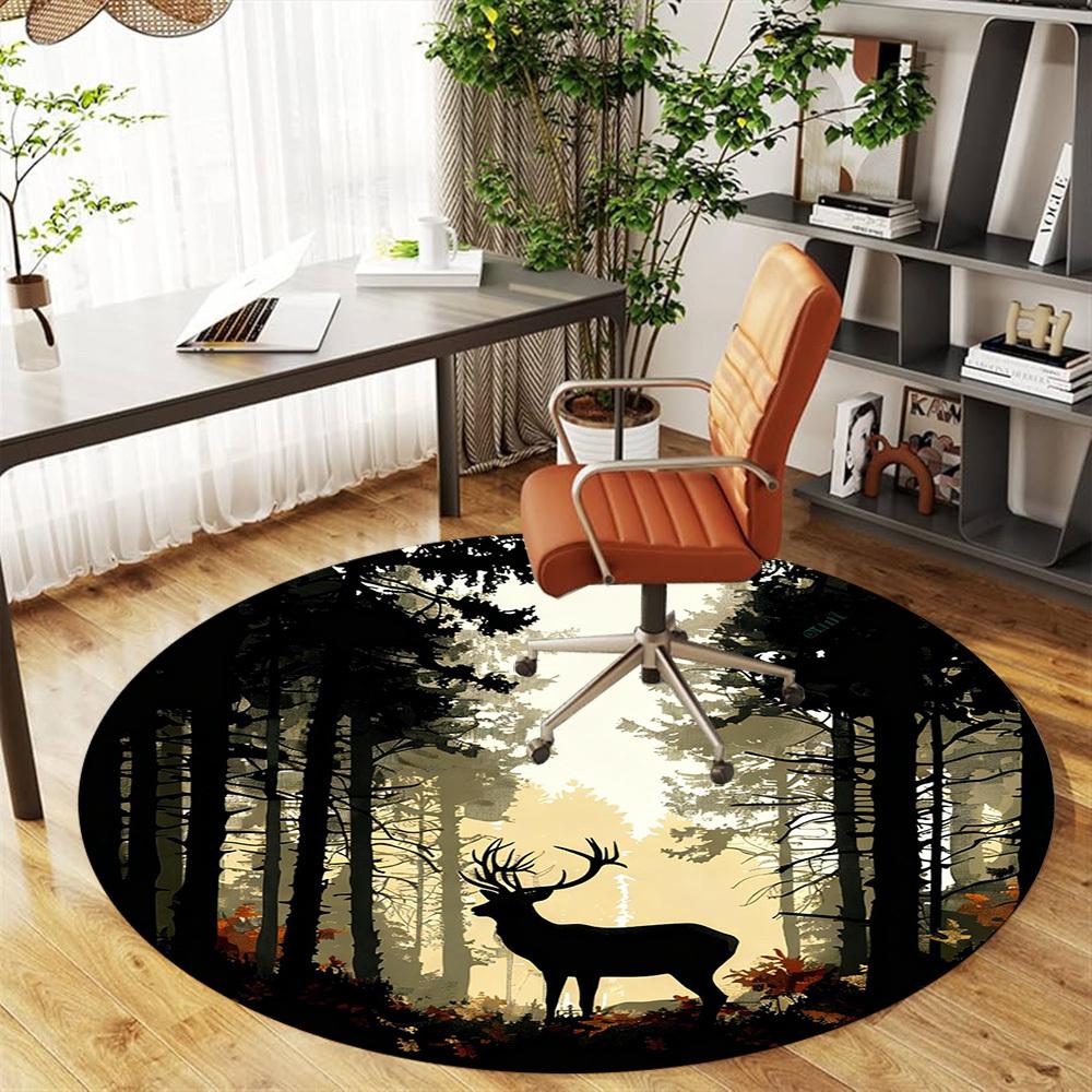 1pc Deer Forest Round Chair mat office Area Rug - Non-Slip, Floor Mat for Office, Bedroom, Ideal home decor gift c0112149