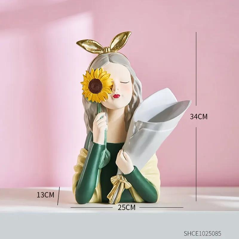 

Эстетическая ваза для девочек-подсолнухов из смолы, креативные цветочные композиции, моделирование девочек, украшение для дома, крыльца, стола, ваза для сухих цветов