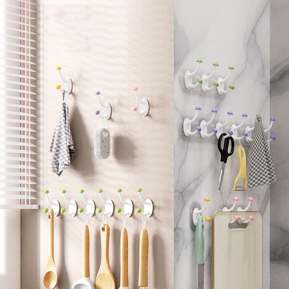

Plastic Mushroom Hooks Wall Mounted Sticky Hooks Fashion Clothes Hooks Living Room Purple-Six Hooks