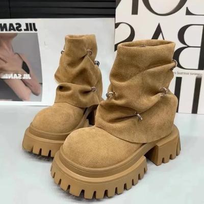 Hot Girl Style Moderne Stiefel für Damen 2024 Stilvolle Plateau-Stiefel mit runder Zehenpartie Lässige und vielseitige Ritterstiefel Botas De Mujer