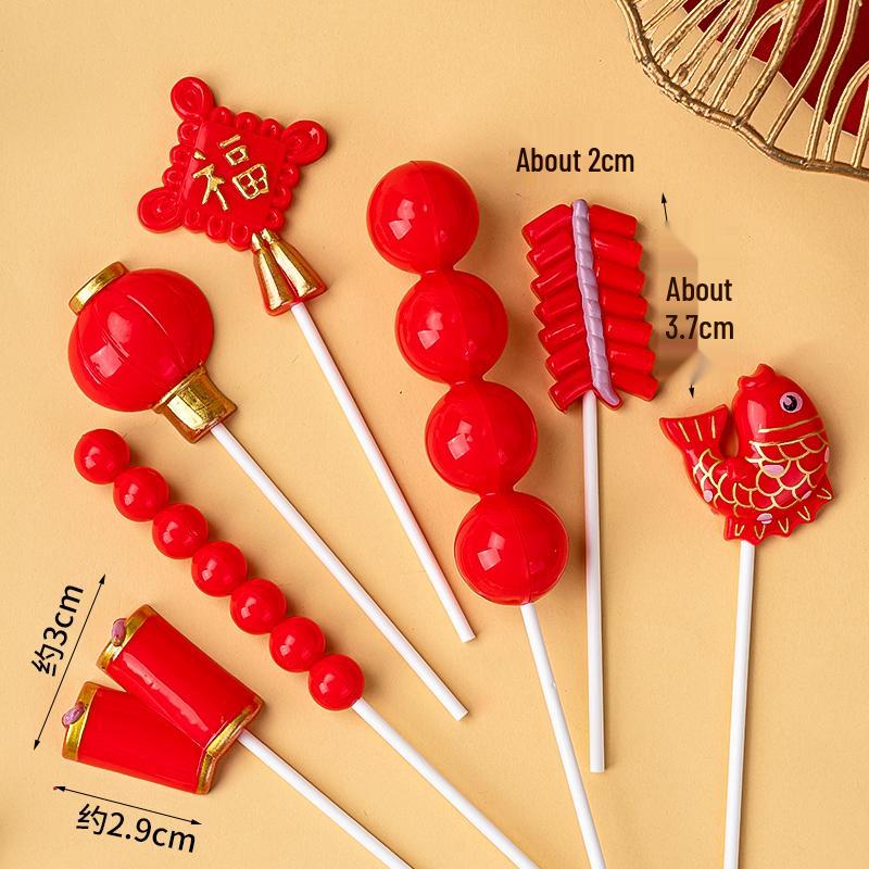 Creative Red Folding Fan Cake Topper for Grandpa and Grandma's Birthday Celebration