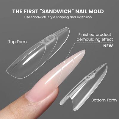 Sandwich Dvojité nehtové formy 240ks 15 velikostí NOVINKA 2025 Prodloužení-Dvojité formy Rakev Mandle Nehtové formy Horní forma Spodní forma 3D Elipsa
