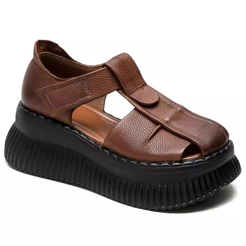 Summer Wear Muffin Thick-soled Leather Bag Head Sandals Women's Cowhide Retro Niche Design Women's Shoes