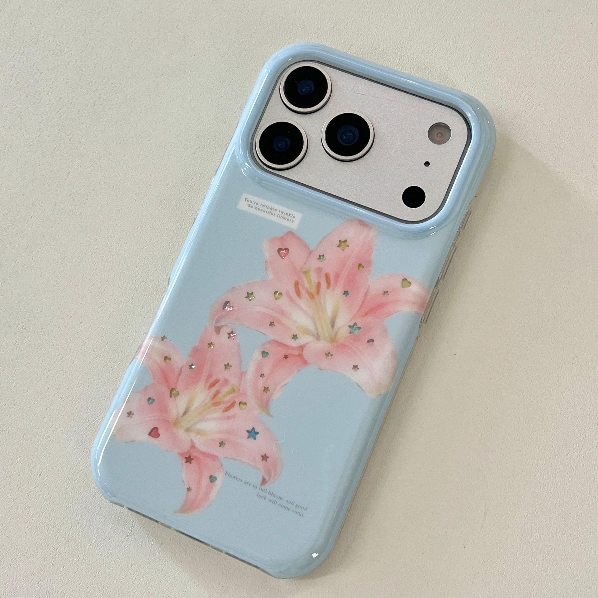

Fresh Pink Lily iPhone 17 Pro Max Case with Chain for New Models iPhone 16 Pro
