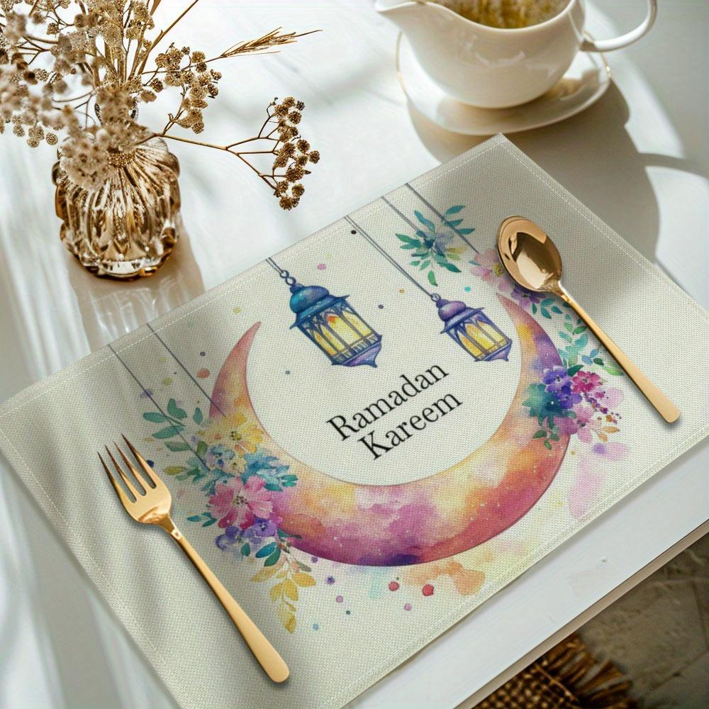 6PC Placemats Featuring a Moon Lamp Design, Perfect for Ramadan, Eid Al-Fitr, And Eid Al-Adha Table Decoration. 6PC 30X45cm