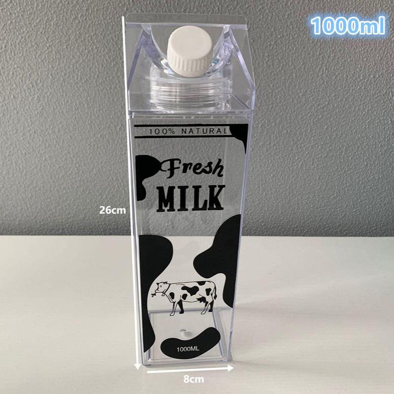 Bouteille de Lait 500/750/1000 ml Boîte à Eau Carrée Tasse à Café Jus de Thé Transparente Stockage du Lait Pour Sports de Plein Air Camping Gym
