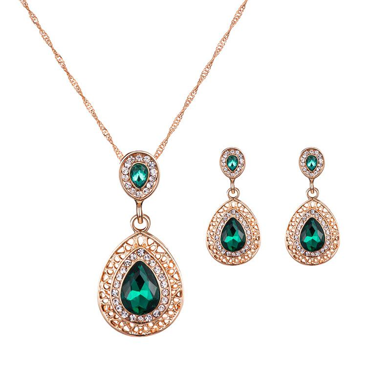 Kristall Tropfen Halskette und Ohrring Set - Brautschmuck für Frauen