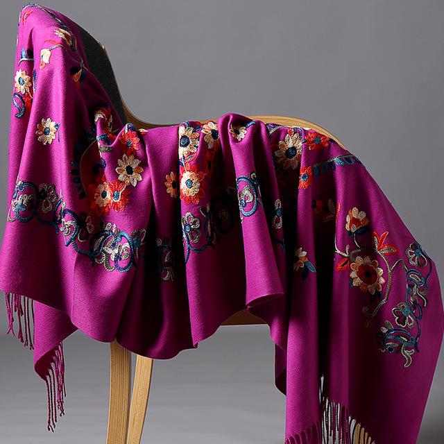 New Arrival Shawl Autumn Winter Scarf Embroider Flower Scarf Shawl Fringed Scarves Women Scarf Designer Bufanda Mujer