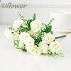 29cm 15-Head Artificial Mini Roses Flower Bouquet for Home Living Room Office Decor Wedding Party Centerpiece Desktop Ornament