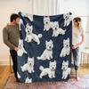 Dog Themed Gift Blanket Navy Blue White Design Machine Washable Durable for Home Decor