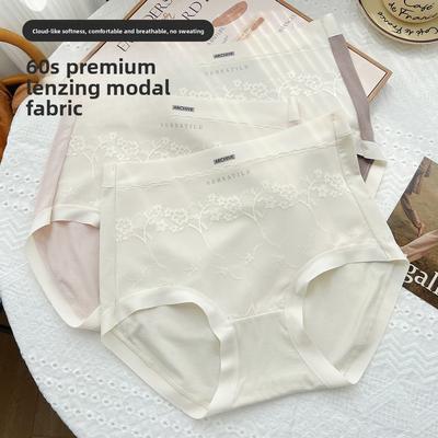 Große Größe Damen Frühling Neu Spitze Jacquard Hohe Taille Bauch Antibakterieller Schritt Dreieck Slips