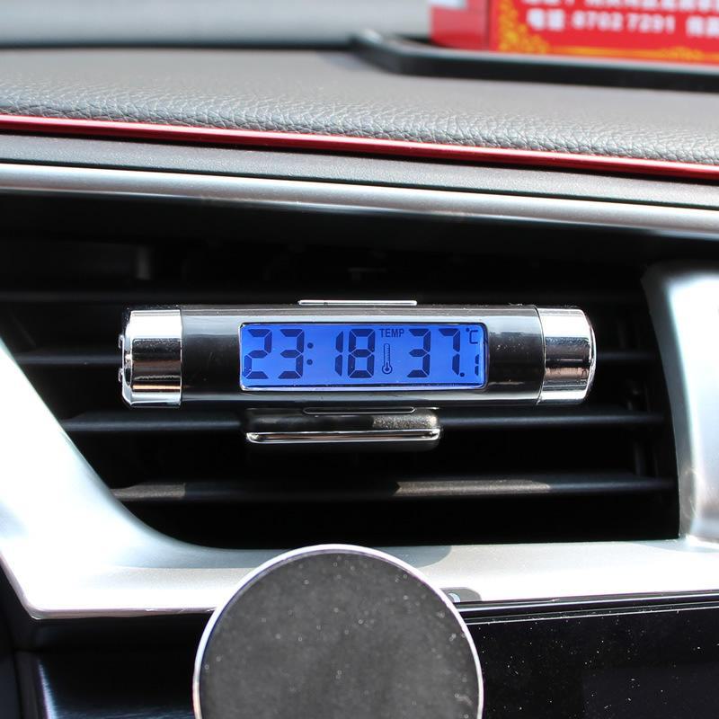 LED Backlit Car Air Vent Clip Thermometer and Clock Display