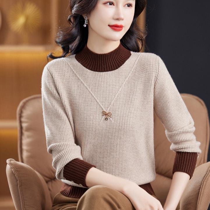 Half Turtleneck Pullover Loose Long-sleeved Multicolor Knitted Sweater for Women Trendy Casual Sweater Autumn and Winter Top