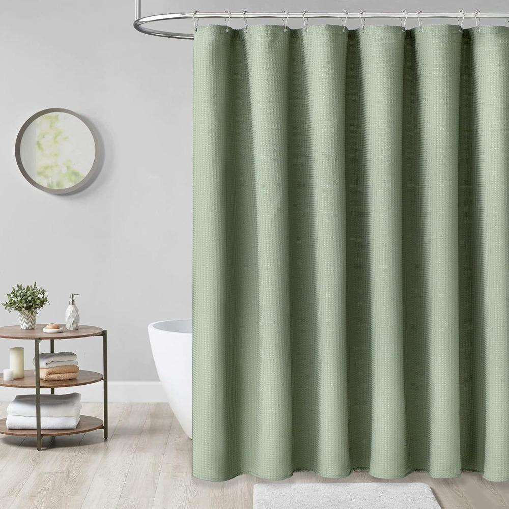 Mildew-proof Plain Waffle Shower Curtain Solid Color Bathroom Partition Curtain  Hotel