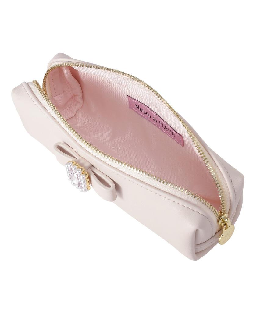 Maison de FLEUR Pearl Bijou Faux Leather Ribbon Long Size 08001387200 Pouch, Navy, F, Pouch/Drawstring Bag,