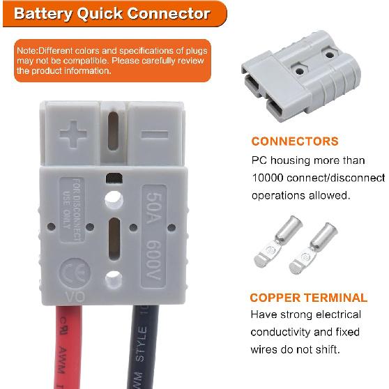 50 A 600 V Anderson Connector Plug With O-Ring Battery Connector Cable 8 AWG 100 Cm (39.37 Inch) Cable Battery Quick Connector Forklift Plug Wire