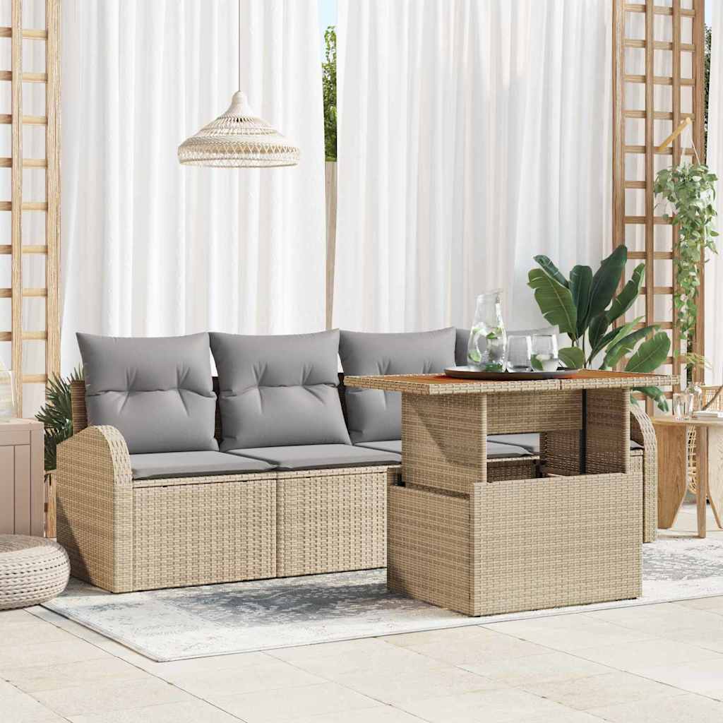 Garden Sofa Set with Storage 5 Pcs Beige Poly Rattan