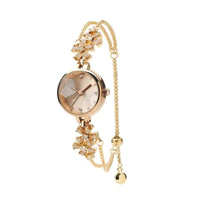 Japanese Quartz Bracelet Polyhedron Glass Crystal Gift Box Included Women's Watch, Movement, Style, Band, Waterproof, (Gold)