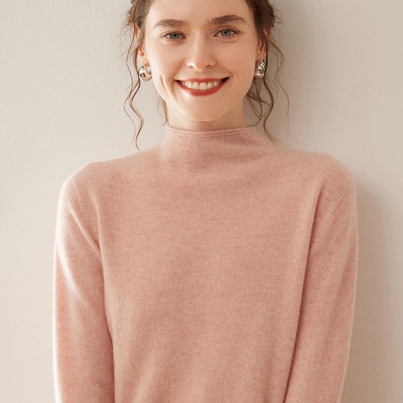 2025 Women's Autumn-Winter Pure Cashmere Half-High Neck Loose Knit Sweater Pullover
