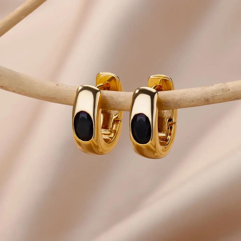 Women's Retro Zirconia Hoop Earrings Stainless Steel Pierced Earrings Light Luxury Simple Niche Design Earrings
