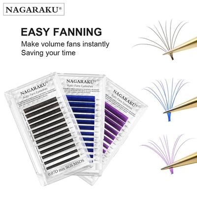 Color Easy Fanning Lashes NAGARAKU Brown Purple Blue Mix 8-15mm 12 Lines Mega Volume Eyelash Extension
