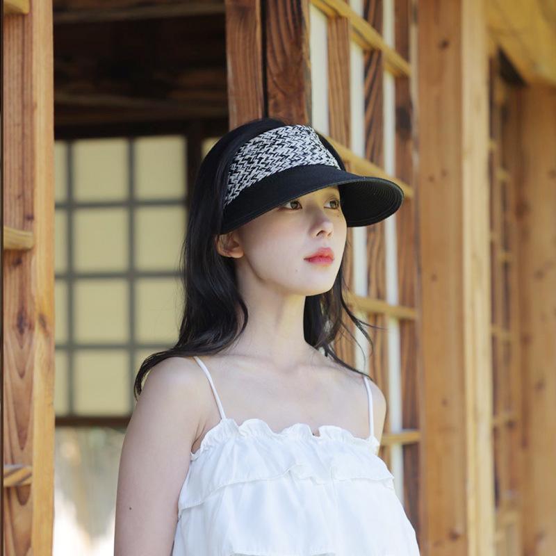 Dámský slunečník slaměný klobouk: Ochrana proti UV záření celého obličeje, Prodyšný, Zeštíhlující obličej, Design topless pro cestování v přírodě