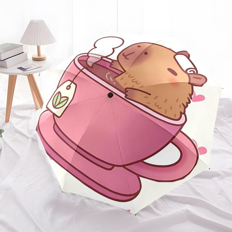 Capybara,Tea Cup Automatic Folding umbrella Compact 8 rib Design,Unique Style,Suitable for Everyday Outdoor Use,Perfect Gift for Frien