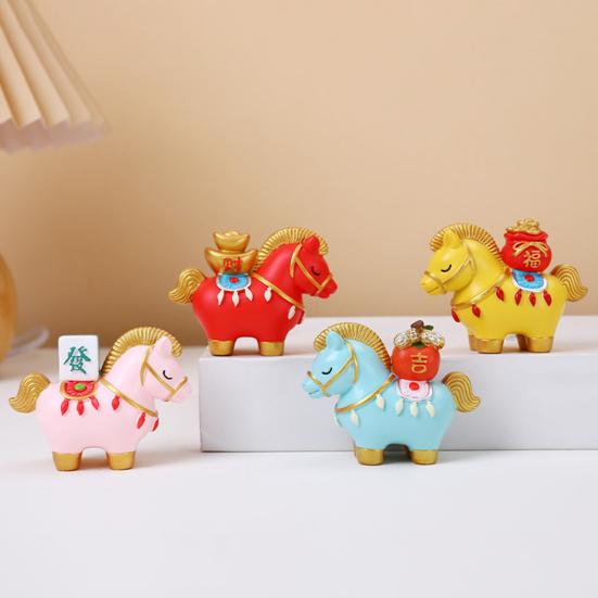 Yousheng Chinese Style Horse Statue Golden Ingot Lucky Bag Persimmon Copper Coin Cartoon Pony Figurine Desktop Feng Shui Decoration Ornament