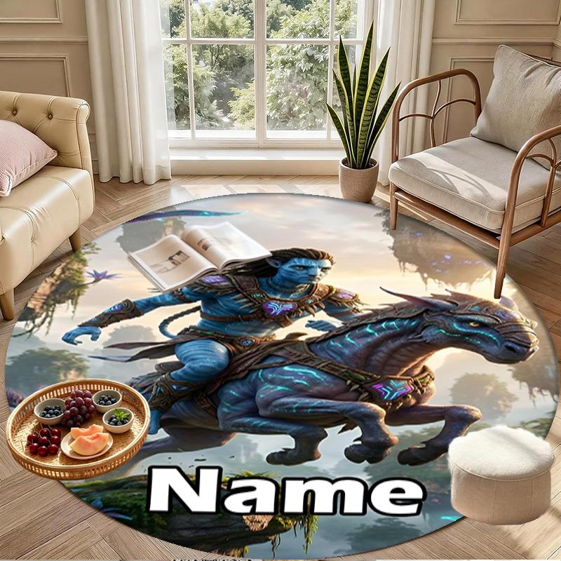Custom Name Personalized Avatar Print Round Rug, Versatile Home Decor Carpet, for Playroom, Apartment, Balcony, Entryway, Hallway Gift