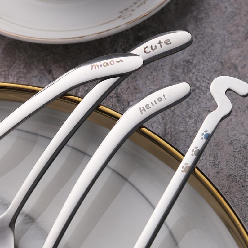 Funny Cat Long Handle Spoon Tea Spoon for Coffee Long Tail Cat Coffee Spoon Birthday Gift 304 Stainless Steel Tableware