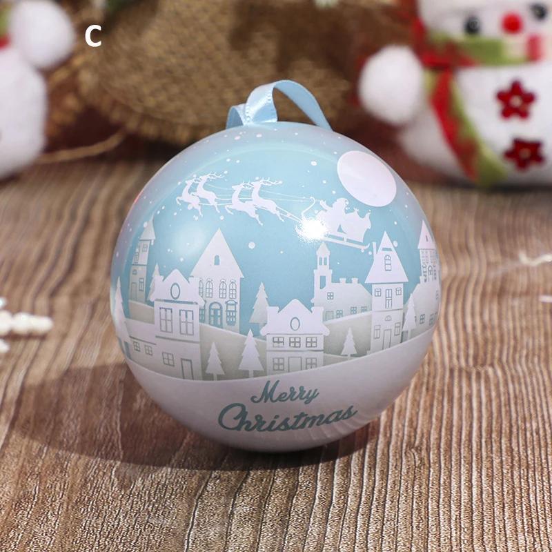 Christmas Round Gift Boxes Ball Shaped Tinplate Xmas Tree Hanging Ornament Christmas Candy Jar Cans New Year Navidad Decorations