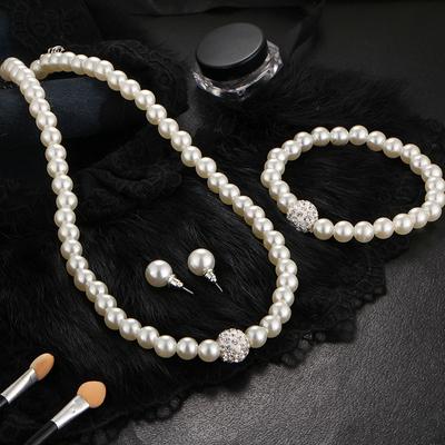 Womens Bride Wedding Set  Faux Pearl Necklace Bracelet Earrings