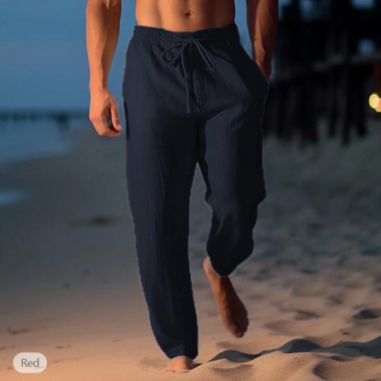 Men's pants summer pants beach pants drawstring elastic waist straight pants comfortable and breathable casual pants man