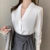 Fashion 2025 Spring Blouses Shirts Long Sleeve V-Neck Office Lady White Chiffon Blouse Shirt Women Tops J755